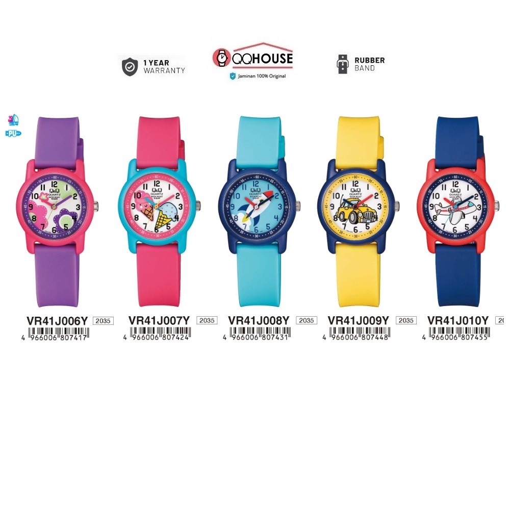 Q&Q QNQ QQ VR41 VR41J VR41J006 - 010 VR41J006Y - 010Y ANALOG KIDS WATCH RUBBER BAND CHILDRENS WATCH 