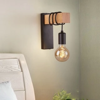 Retro Iron โคมไฟติดผนังไม้ E27 Modern Nordic ในร่ม Sconce โคมไฟติดผนังสำหรับตกแต่งบ้านห้องรับประทานอาหารข้างเตียงโคมไฟห้