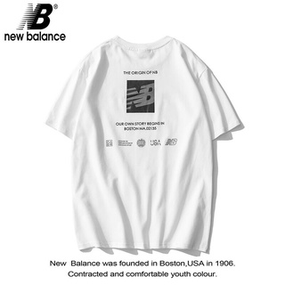 [S-5XL]New Balance เสื้อยืดแขนสั้น ทรงหลวม พิมพ์ลายตัวอักษร ระบายอากาศ สําหรับผู้ชาย ของแท้ 100%