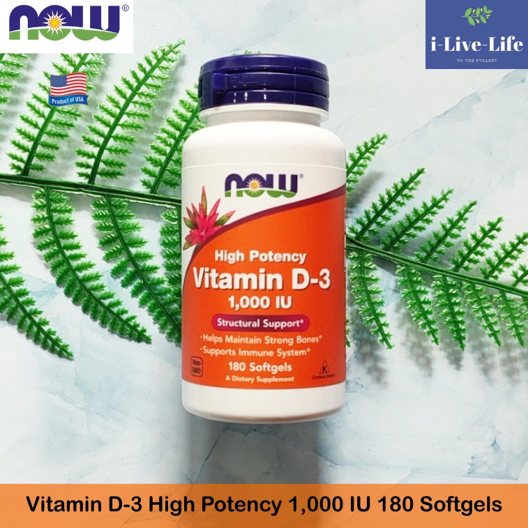 วิตามินดี 3 ประสิทธิภาพสูง Vitamin D-3 High Potency 1,000 IU 180 Softgels - Now Foods D3 D 3