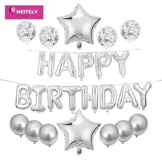 🔥ส่งด่วน🔥 ชุดลูกโป่งวันเกิดสุดคุ้ม! ลูกโป่งมุก ลูกโป่งกลิตเตอร์ happy birthday balloon set 16 นิ้ว (มีริบบิ้น) พร้อมส่ง