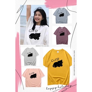 🐱MKL🐱เสื้อยืดพิมพ์ลาย คอกลม แขนสั้น ผ้านิ่ม แฟชั่น  ลายน้องเหมียวสีดำ🐱#9640