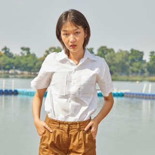 Khaki Bros. - Short Sleeve Shirt Double Pocket - เสื้อเชิ๊ตแขนสั้นสำหรับผู้หญิง - KL21S001 White