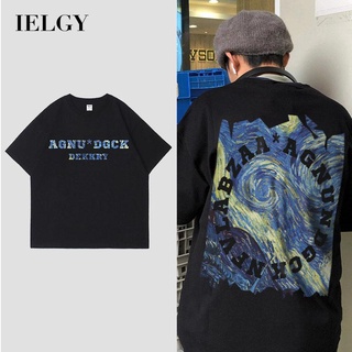 Ielgy เสื้อยืด ผ้าฝ้าย พิมพ์ลายดาว สไตล์ย้อนยุค สําหรับผู้ชาย