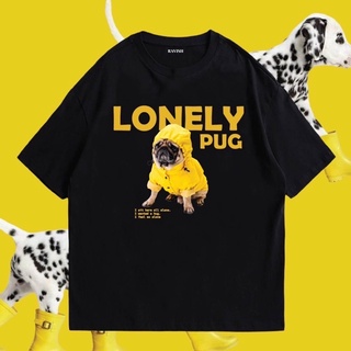 เสื้อยืดอินเทรนด์ผู้ชายอินเทรนด์ผู้หญิงเสื้อยืด สกรีนลาย lonely pug นั่ง พร้อมส่ง🔥S-3XL