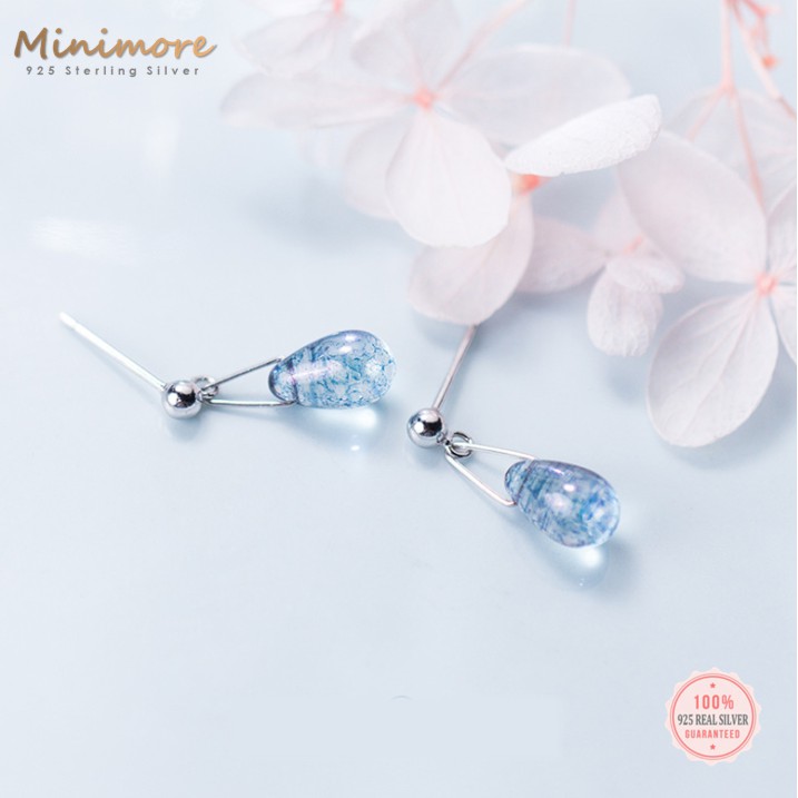 [SE124]🌟ต่างหูเงินแท้ 92.5%🌟หินควอตส์คริสตัล (Crystal Blue Quartz) ตัวเรือนเงินแท้