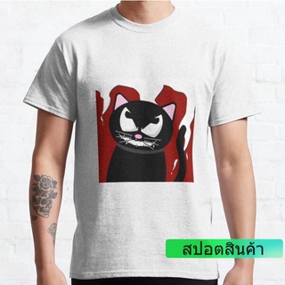 ROUND คอลูกเรือเสื้อยืดลำลองเสื้อคอกลม ลายน้องแมวสุดเท่ cool cat เสื้อยืดสีขาว ใส่ได้ทั้งผู้หญิงและผู้ชายS to4XL-4XL