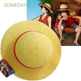 Somedayzl หมวกฟางลายการ์ตูนลูฟี่สีแดง