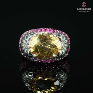 แหวนซิทริน pink sapphire และ white sapphire ขนาด 54