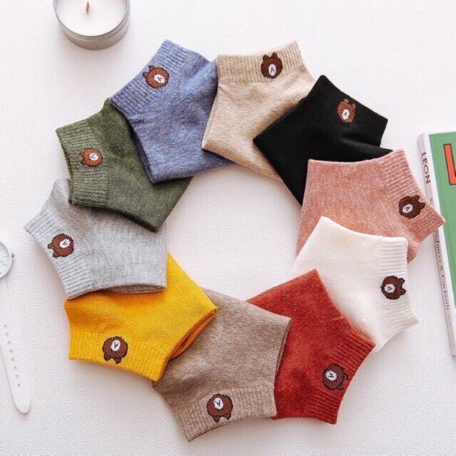 ถุงเท้าข้อสั้นผู้หญิง ลายหมี ถุงเท้าลายการ์ตูน สั่ง 10 คู่แถมถุงหมี #A007