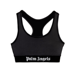 PALM ANGELS LOGO PRINT ELASTIC BRA IN BLACK สปอร์ตบรา แบรนด์ปาล์มแองเจิล รอบอกยางยืด สกรีนตัวหนังสือโลโก้ สีดำ