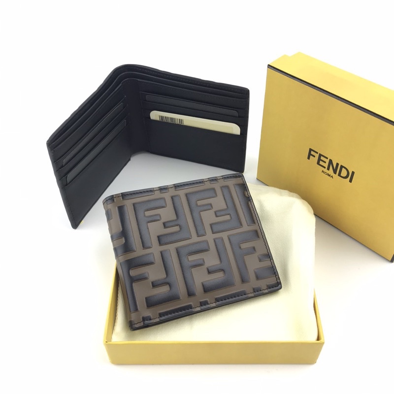 Fendi wallet short FF logo leather กระเป๋าสตางค์ใบสั้น ผู้ชาย ของแท้ ส่งฟรี EMS ทั้งร้าน