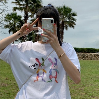 เสื้อยืดขาว น้องแฝดกระต่าย 𝑐𝑜𝑙𝑜𝑟𝑓𝑢𝑙 ℎ𝑎𝑝𝑝𝑦~🐰