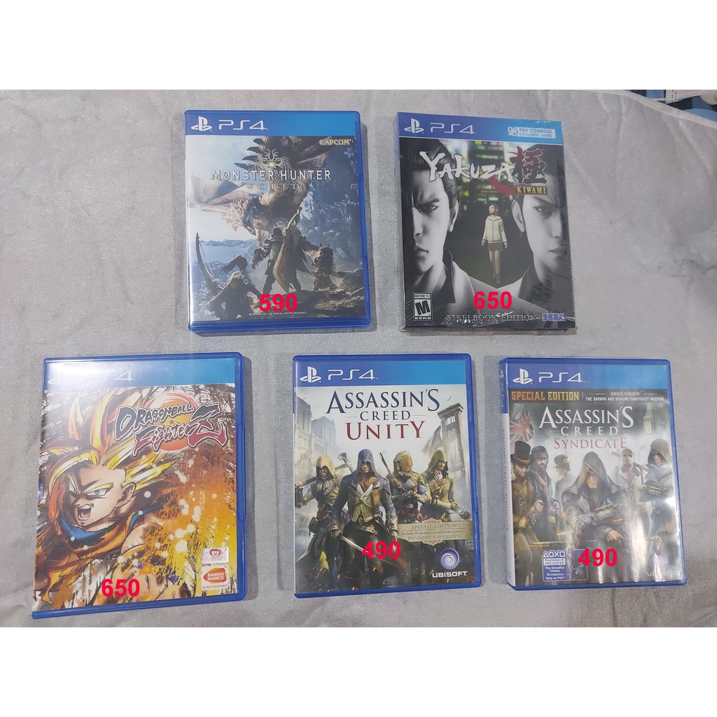 (มือสอง) แผ่น เกมส์ PS4 มือสอง มือ2 ครับ  สภาพดีมาก ราคาถูก monshunt, yakuza kiwami,dragonball,assassin creed