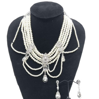 Vintage jewelry สร้อยคอไข่มุกฝ่ายเจ้าสาวย้อนยุคมุกเทียมเพชรต่างหูสร้อยคอชุดPearl necklace set