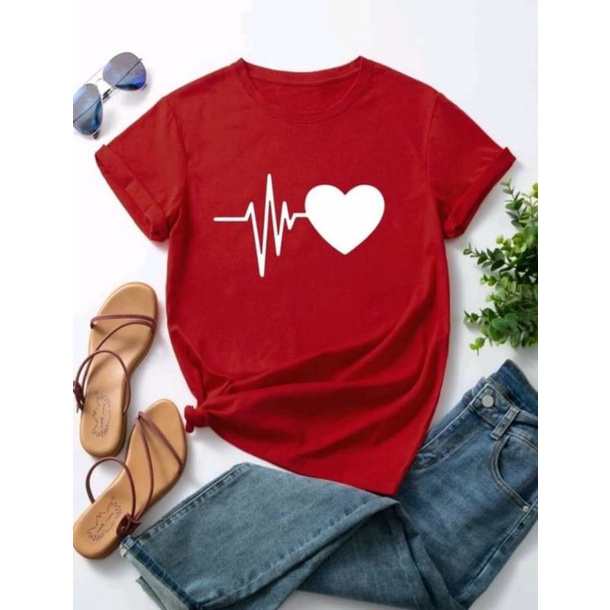 [t-t shirt]เสื้อสีแดงลายคลื่นหัวใจสุดฮิต2025