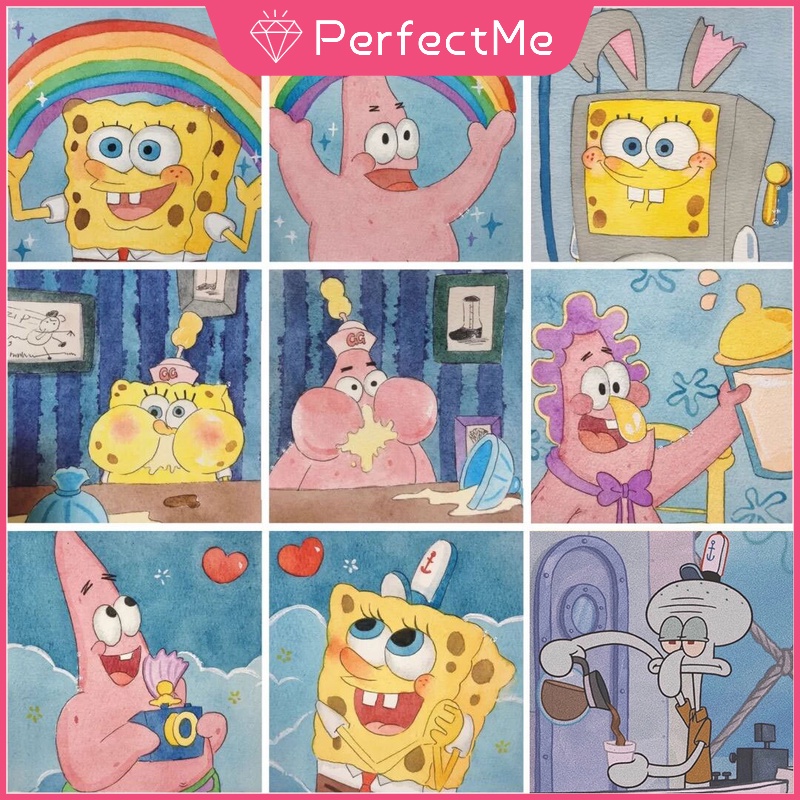 พร้อมส่ง ภาพวาดปักเพชร ผ้าแคนวาส ลายการ์ตูน Spongebob 5D ขนาด 30x30 ซม. สําหรับตกแต่งผนังบ้าน DIY 卡通 5244