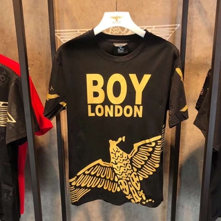 BOYLONDON บอยลอนดอน เสื้อยืดคู่รักคู่รักฝ้ายปิดทอง Eagle คอกลมแขนสั้นง่าย t-shirt