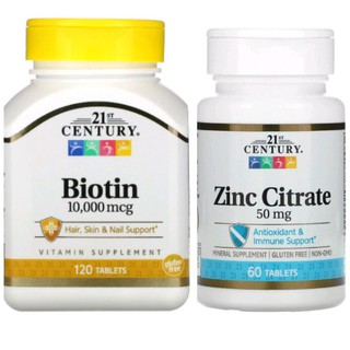 แพคคู่ Zinc 50mg 60tablets Biotin 10000mcg 120tablets ซิงค์ ไบโอติน แพคคู่สุด​คุ้ม​