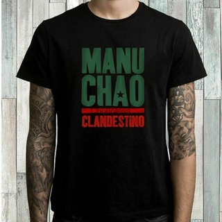 เสื้อยืด ผ้าฝ้าย 100% พิมพ์ลายโลโก้ Manu Chao destino สีดํา แฟชั่นสําหรับผู้ชาย LHZYสามารถปรับแต่งได้