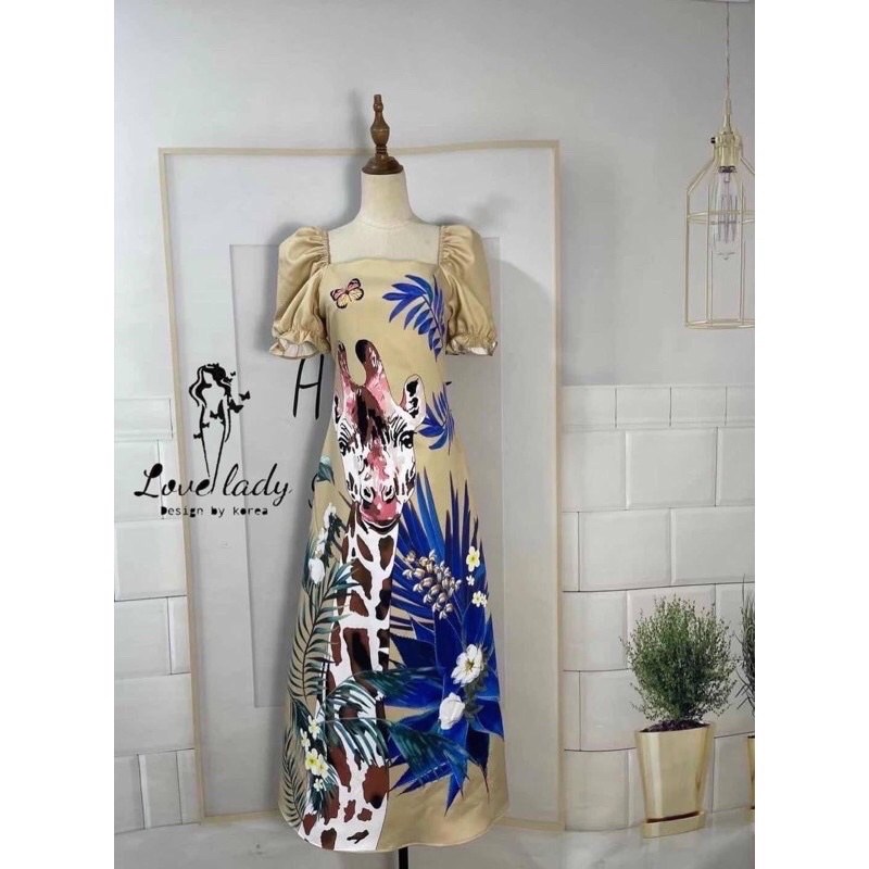 ✅✅✅พร้อมส่ง✅✅✅Lot ง(C01)เดรสยาวลายยีราฟ แขนตุ๊กตา ป้าย Love Lady Size M L XL