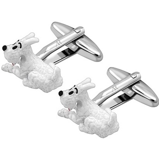 ANGELINO RUFOLO Cufflink(คัฟลิงค์) ดีไซน์ Dog กระดุมข้อมือคัฟลิ้งโรเดียมคุณภาพเยี่ยม สีเงิน