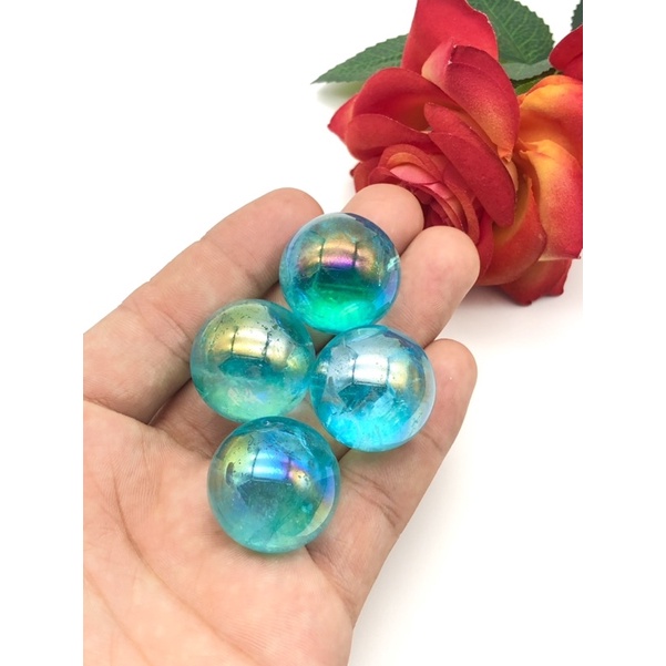 1Pc Natural Blue Aura Quartz Sphere / Top Quality / Luck Transformation Stone / For Home Decoration And Collection.