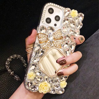 เคสโทรศัพท์ซิลิโคน แบบนิ่ม แต่งเพชร หรูหรา เคสมือถือมีกระจก สำหรับ IPhone 14 Pro Max 13 Pro Max 7 plus 8 plus 12 Mini X XS XR XS MAX SE2 12 Pro Max 11 pro max Case