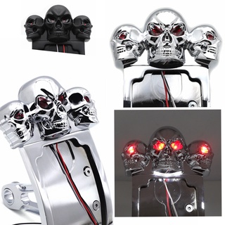 Chromed w/ SKULL LED Tail Light Curve Side Mount License Plate Bracket 7/8&amp;quot; 1&amp;quot; Axle Aftermarket Free Shipping