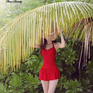 Hearsbeauty ชุดว่ายน้ำสตรีแบบ Halter ชุดว่ายน้ำ Solid Monokini One-Piece Suit