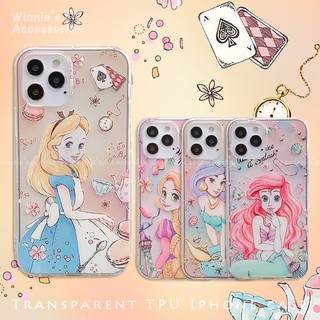 iPhone 12 Pro Max 3D Disney ฝาครอบป้องกัน เคสซิลิโคน Cartoon Case Cover สำหรับ iPhone 11 Pro Max 12 Mini Cute Princess Alice Ariel Rapunzel Jasmine Clear Protective Case Cover X XS Max XR SE 2020 7 8 Plus