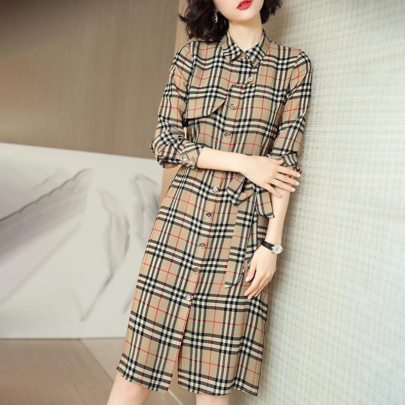 Womens Fashion OL  Plaid Burberry Long Sleeve Luxury Polo shirts Dress Midi Dress uSds #3
