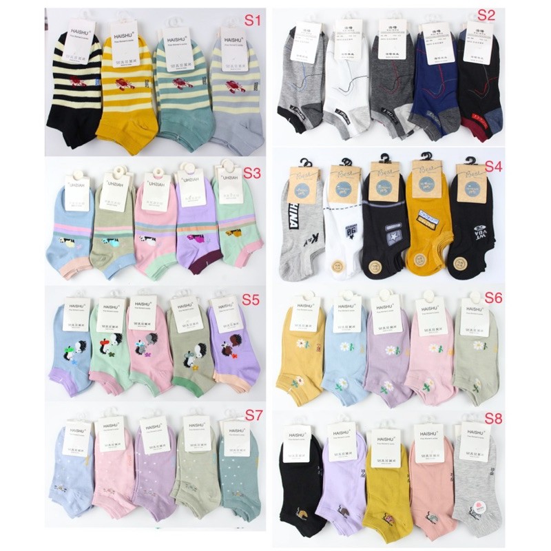 (ยกแพ็ค 10 คู่) ถุงเท้าแฟชั่นข้อสั้น สีสันสวยงาม (คละลาย)