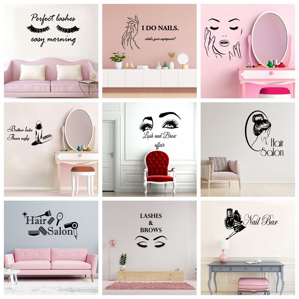 Beauty salon สติกเกอร์พีวีซี ตกแต่งผนังบ้าน ห้องนั่งเล่น ห้องนอน พื้นหลัง