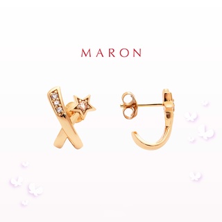 MARON - Feo Stars Cross Earrings ชุบสี Beige Gold ต่างหูแป้น พลอยเพทายสีขาว เงินแท้925