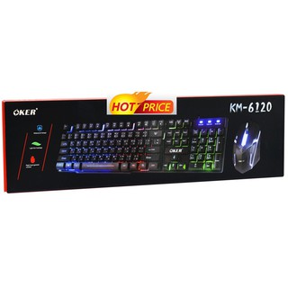 Oker KM-6120 คีย์บอร์ดเรืองแสง+Mouse GAMING มีไฟ