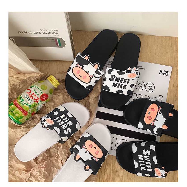พร้อมส่ง รองเท้าแตะผู้หญิง สายSWEET MILK-วัว รองเท้าแตะยางพื้นนุ่มใส่สบาย （แนะนำให้ซื้อเพิ่ม1เบอร์)