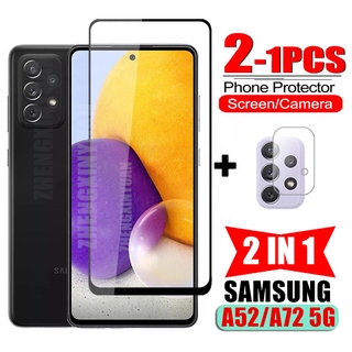 2in1 ฟิล์มกระจกกันรอยหน้าจอสําหรับ For Samsung Galaxy A52 4G A72 5G A 52 A52S 5G ฟิล์มกระจกนิรภัยสำหรับฟิล์มกันรอยเลนส์กล้องด้านหลังสําหรับ Explosion-Proof Safety Glass Camera Lens Film For A 72 4G