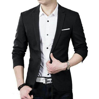 เสื้อเบลเซอร์ ผ้าฝ้าย พิมพ์ลาย HUGO BLACK OT BLAZER สีดํา สําหรับผู้ชาย