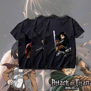 ATTACK ON TITAN - เสื้อยืดลายการ์ตูนสุดเท่ห์ สีดำ