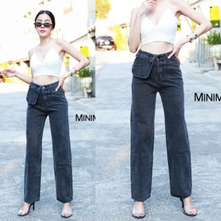 Minimal#ยีนส์ขาตรงสีดำ S-L