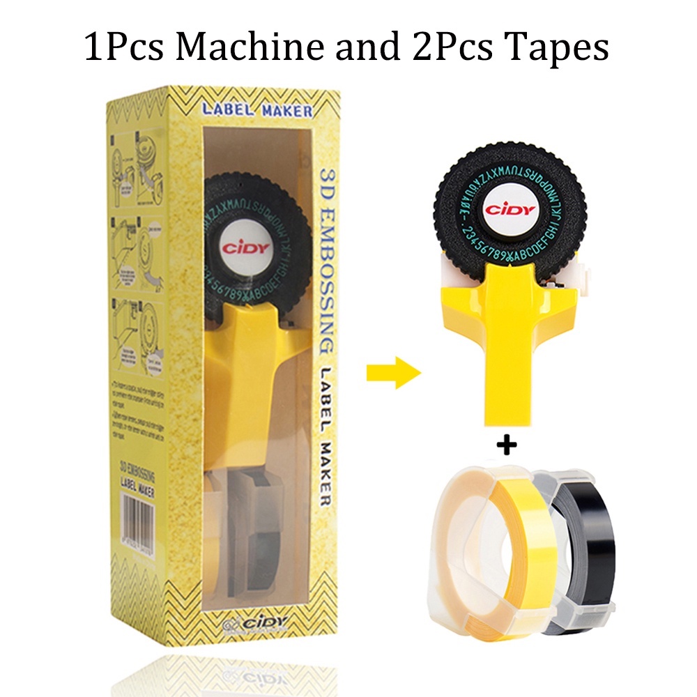 เทปฉลากพลาสติก PVC ลายนูน 9 มม. X3 ม. 2 ม้วน พร้อมเทปฉลาก 3D สําหรับเครื่องพิมพ์ MOTEX E101 1 ชิ้น