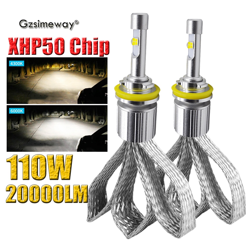 2PCS H7 โคมไฟ LED H4 H11 ไฟหน้ารถ 9005 HB3 9006 9012 H1 H3 881 หลอดไฟ LED 6000K 20000LM XHP50 ชิป 43