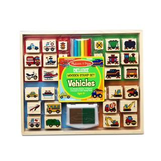 Melissa &amp; Doug - Deluxe Wooden Stamp Set - Vehicles ชุดแสตมป์​พร้อมหมึก รุ่นยานพาหนะ