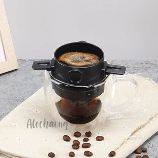 Alechaung กรองกาแฟ ดริปเปอร์กาแฟ ที่กรองกาแฟ แบบพับได้ สแตนเลส 2ชั้น กรวยดริปเปอร์