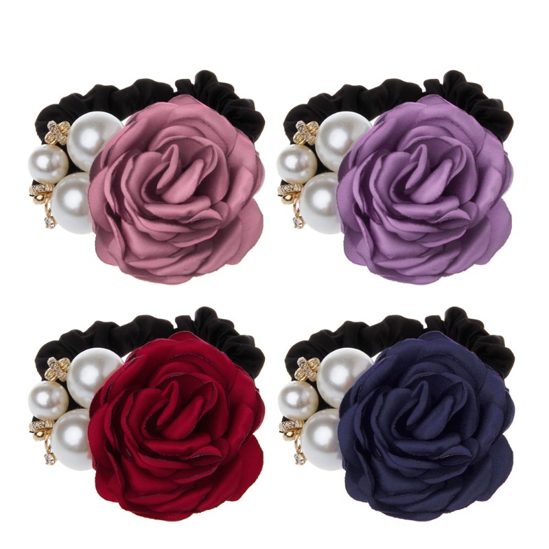 Xi Red Rose Flower Hair Rubber Bands Ponytail Holder Hair Wedding