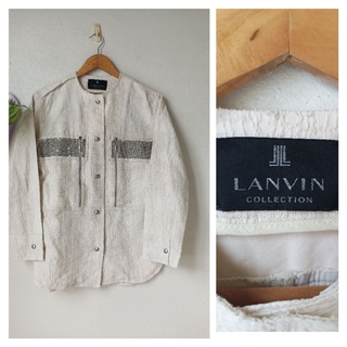 LANVIN แจ็กเก็ต สีครีมผ้าคอตตอนไม่ยืด ผ้าทอลายในตัว ไม่มีซับใน Size 82(M) รอบอก 40 นิ้วค่ะ