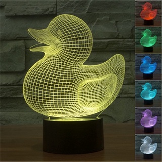 โคมไฟตั้งโต๊ะ LED รูปเป็ดสีเหลือง 3D ไล่โทนสี 7 สี ชาร์จ USB