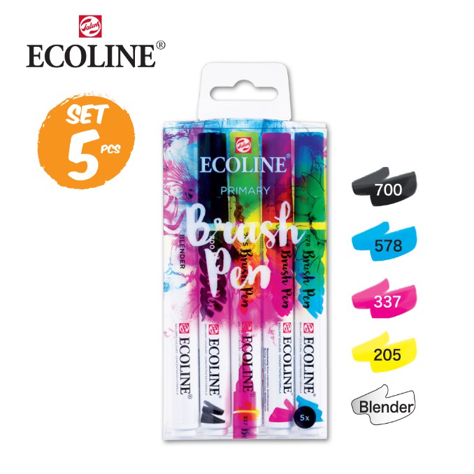 ชุดปากกาหัวพู่กัน 5 สี ecoline pastel