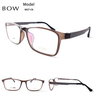 กรอบแว่นตา BOW รุ่น 8826-C6 เต็มกรอบสีน้ำตาลอมเทาใส-ขาเทา น้ำหนักเบา ใส่สบาย Vintage มีบริการตัดแว่นสายตาราคาถูก